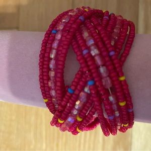 Pretty beaded cuff pink wide bracelet. I bought it from a lady that makes them!